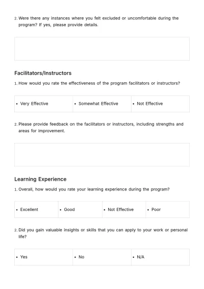 Free Diversity Program Feedback Questionnaire HR Template to Edit Online