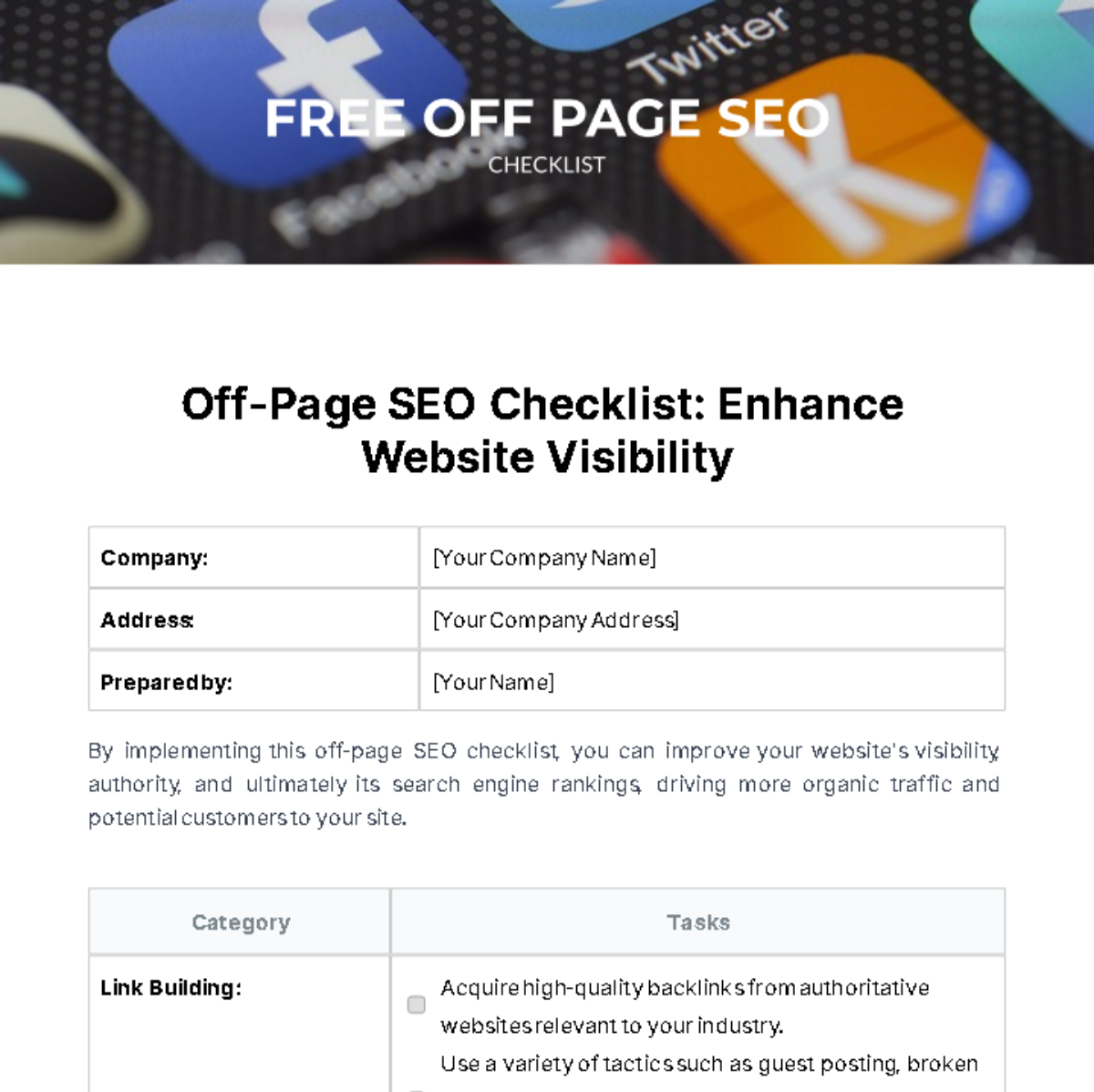 Off Page SEO Checklist Template