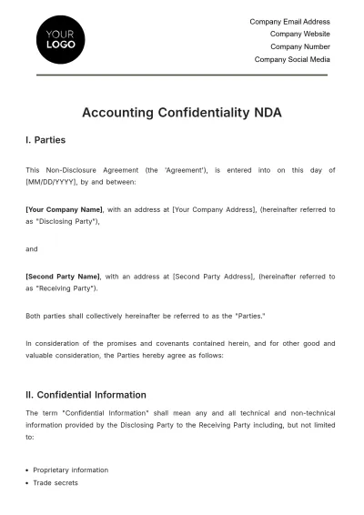 Free Accounting Confidentiality NDA Template to Edit Online