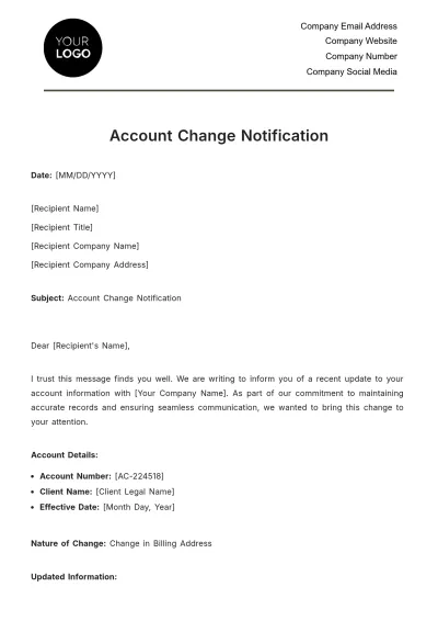 Free Account Change Notification Template to Edit Online