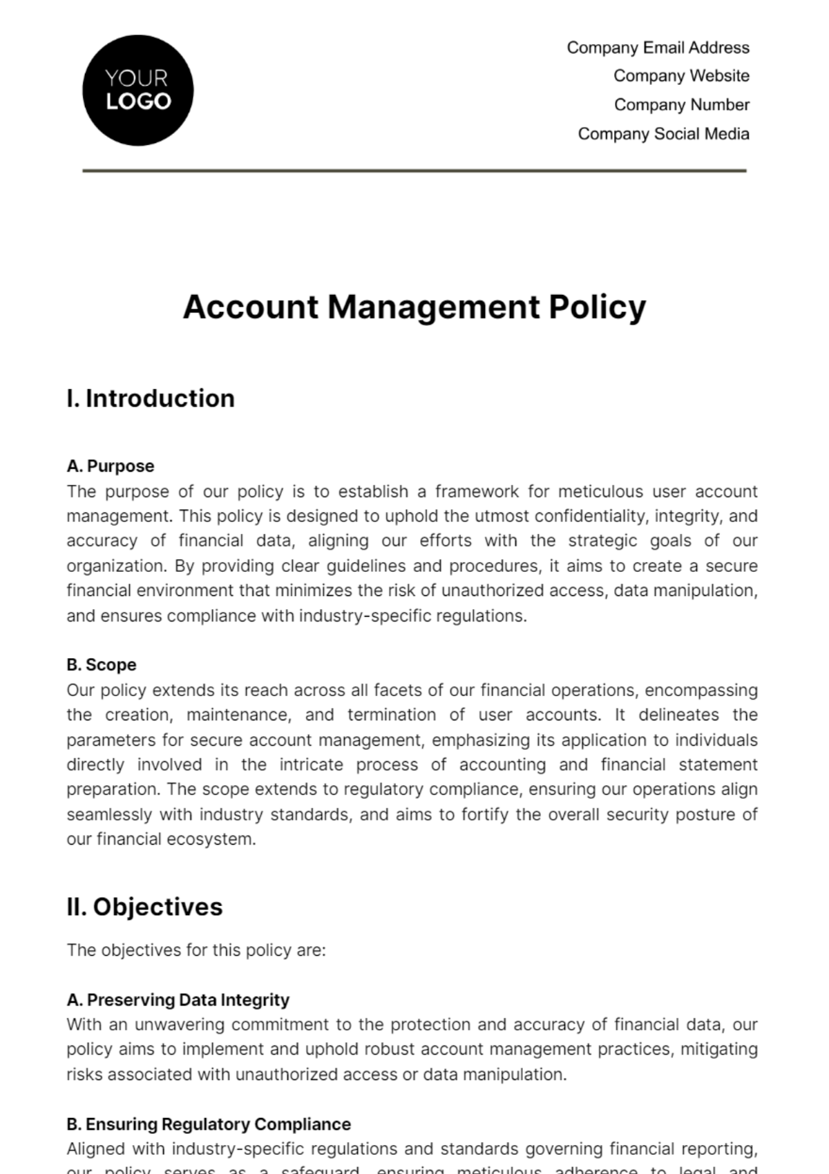 Account Management Policy Template