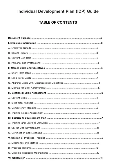 Free Individual Development Plan (IDP) Guide HR Template to Edit Online