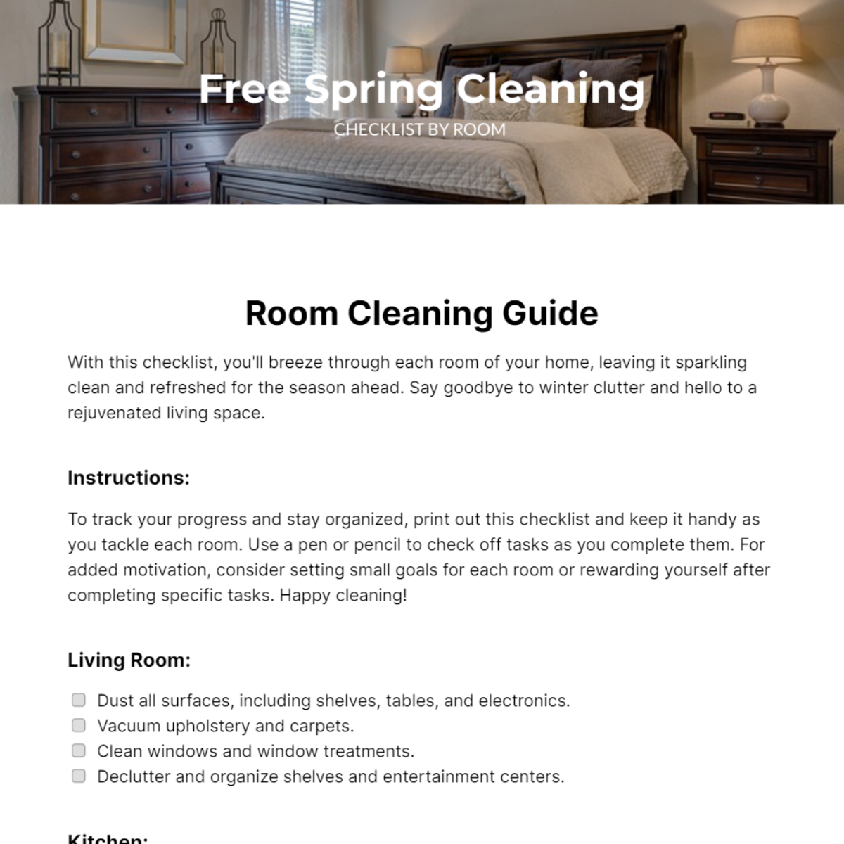 Spring Cleaning Checklist By Room Template