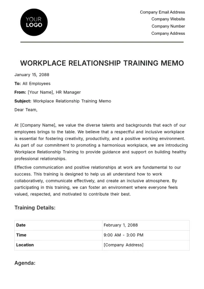 Free Workplace Relationship Training Memo HR Template to Edit Online