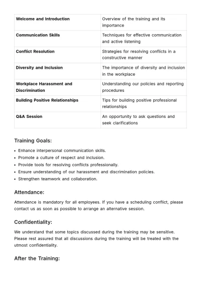 Free Workplace Relationship Training Memo HR Template to Edit Online