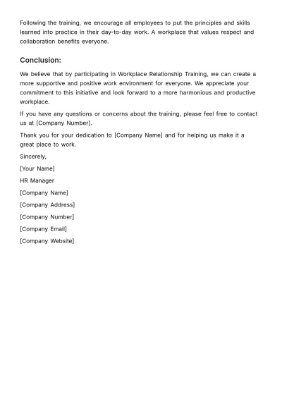 Free Workplace Relationship Training Memo HR Template to Edit Online