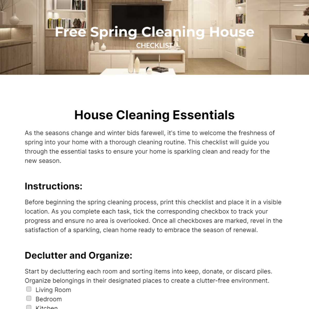 Spring Cleaning House Checklist Template