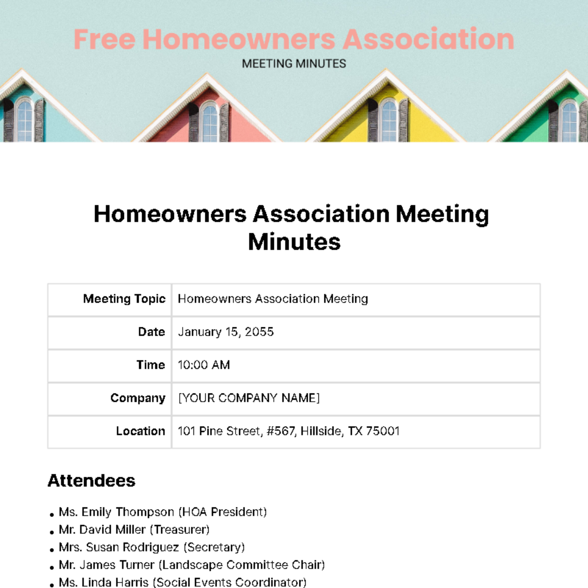 Homeowners Association Meeting Minutes  Template