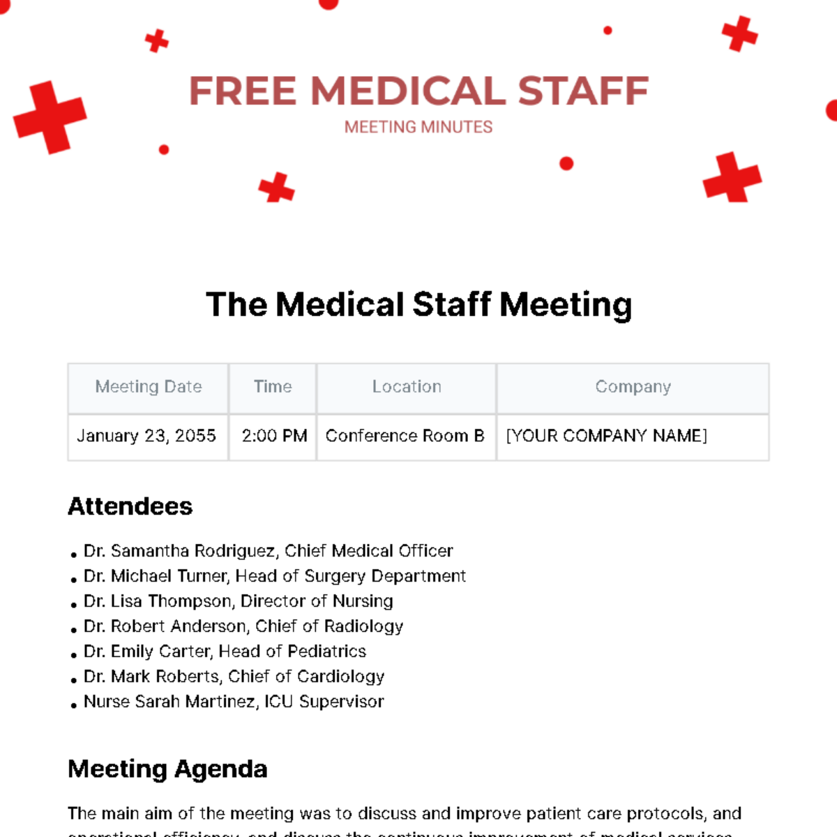 Medical Staff Meeting Minutes  Template