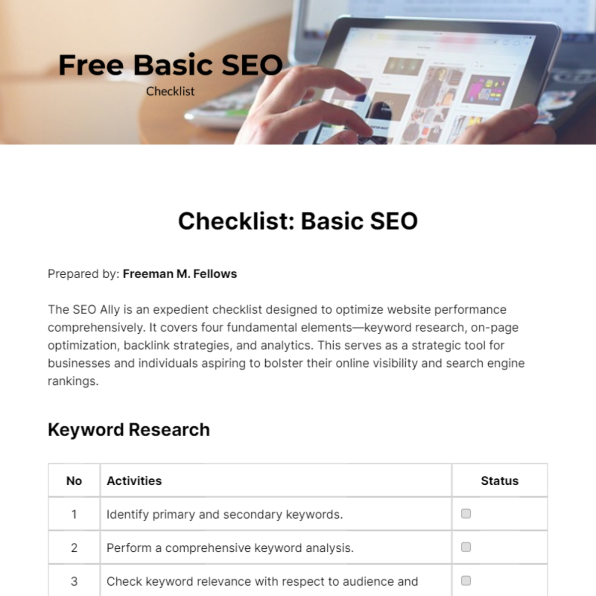 Basic SEO Checklist Template - Edit Online & Download Example ...