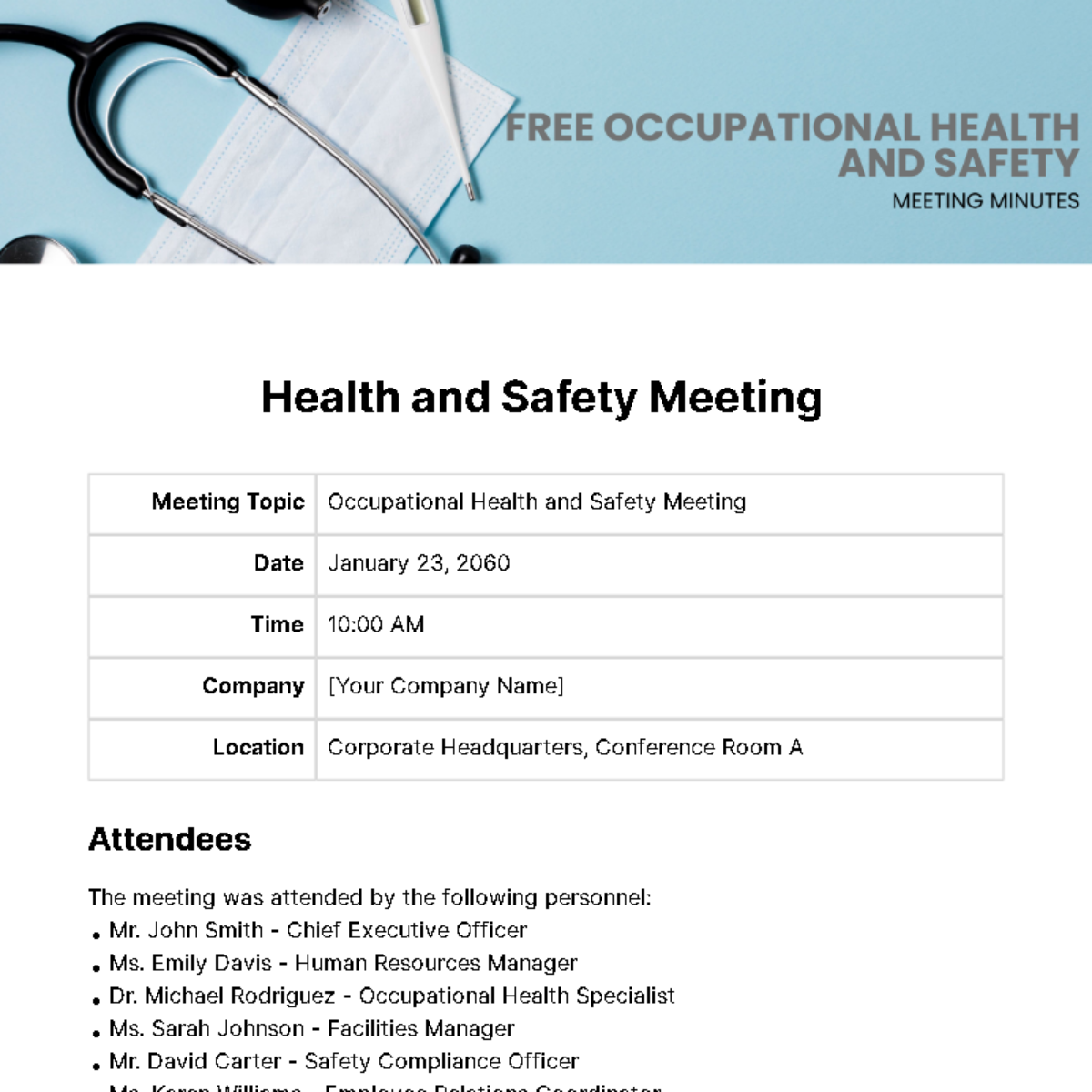 Occupational Health And Safety Meeting Minutes  Template