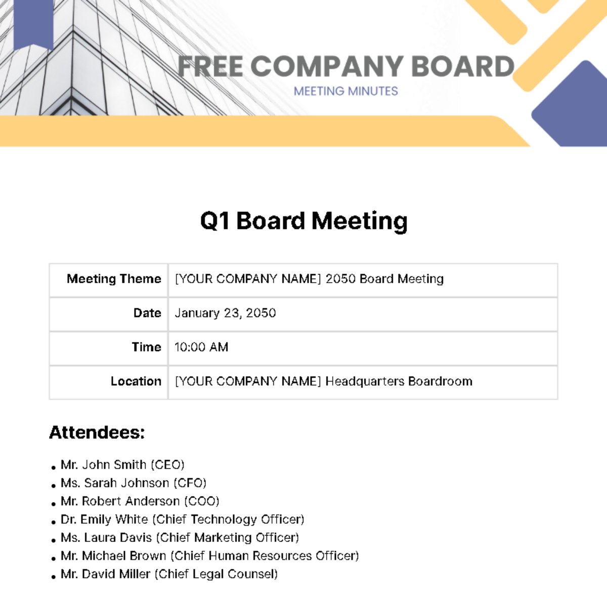 Company Board Meeting Minutes  Template