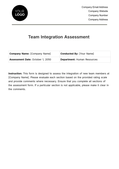 Free Team Integration Assessment HR Template to Edit Online