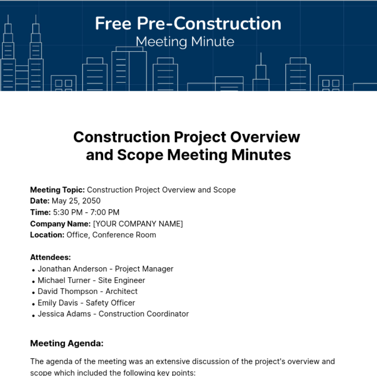 Pre Construction Meeting Minutes  Template
