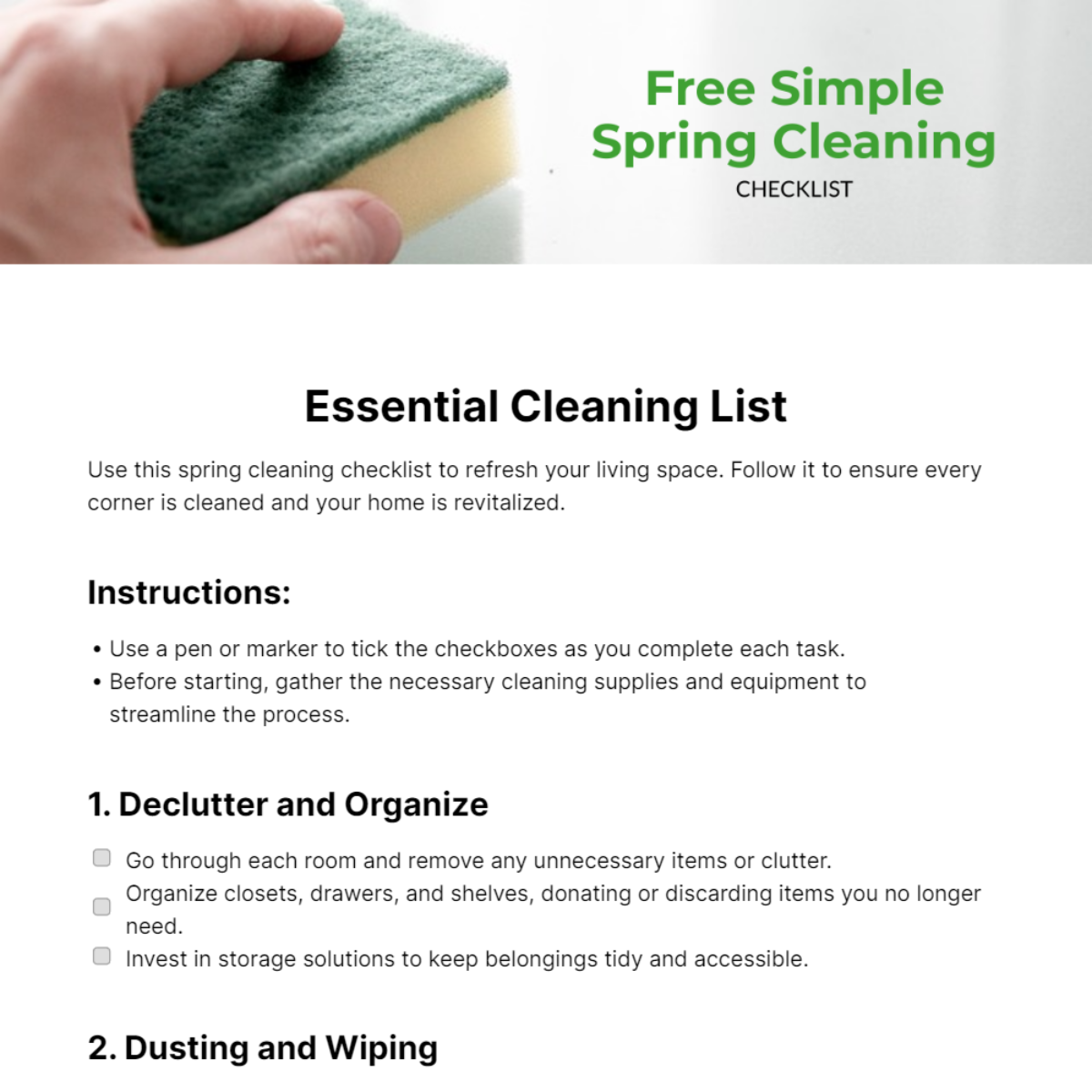 Simple Spring Cleaning Checklist Template