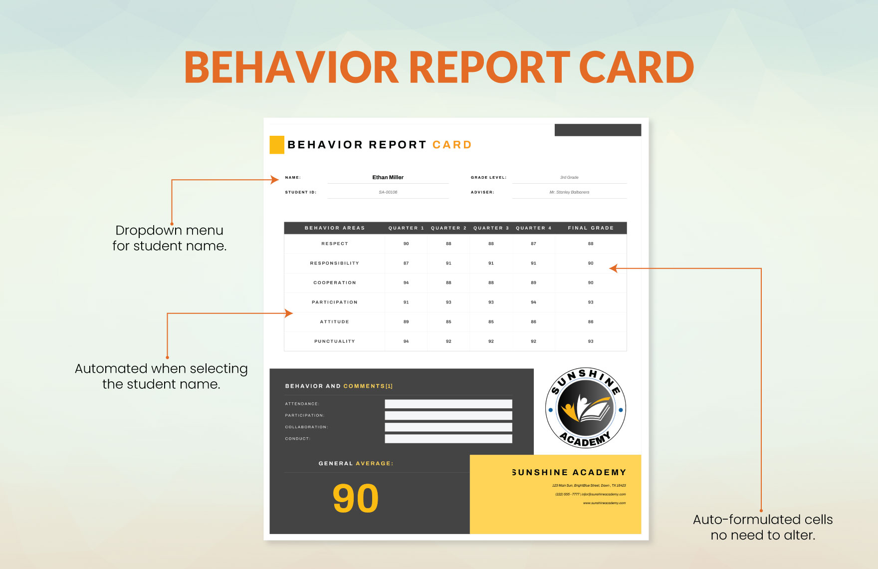 Behavior Report Card Template