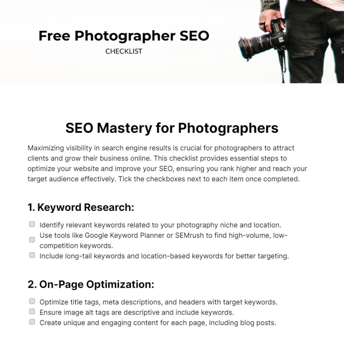 Photographer SEO Checklist Template