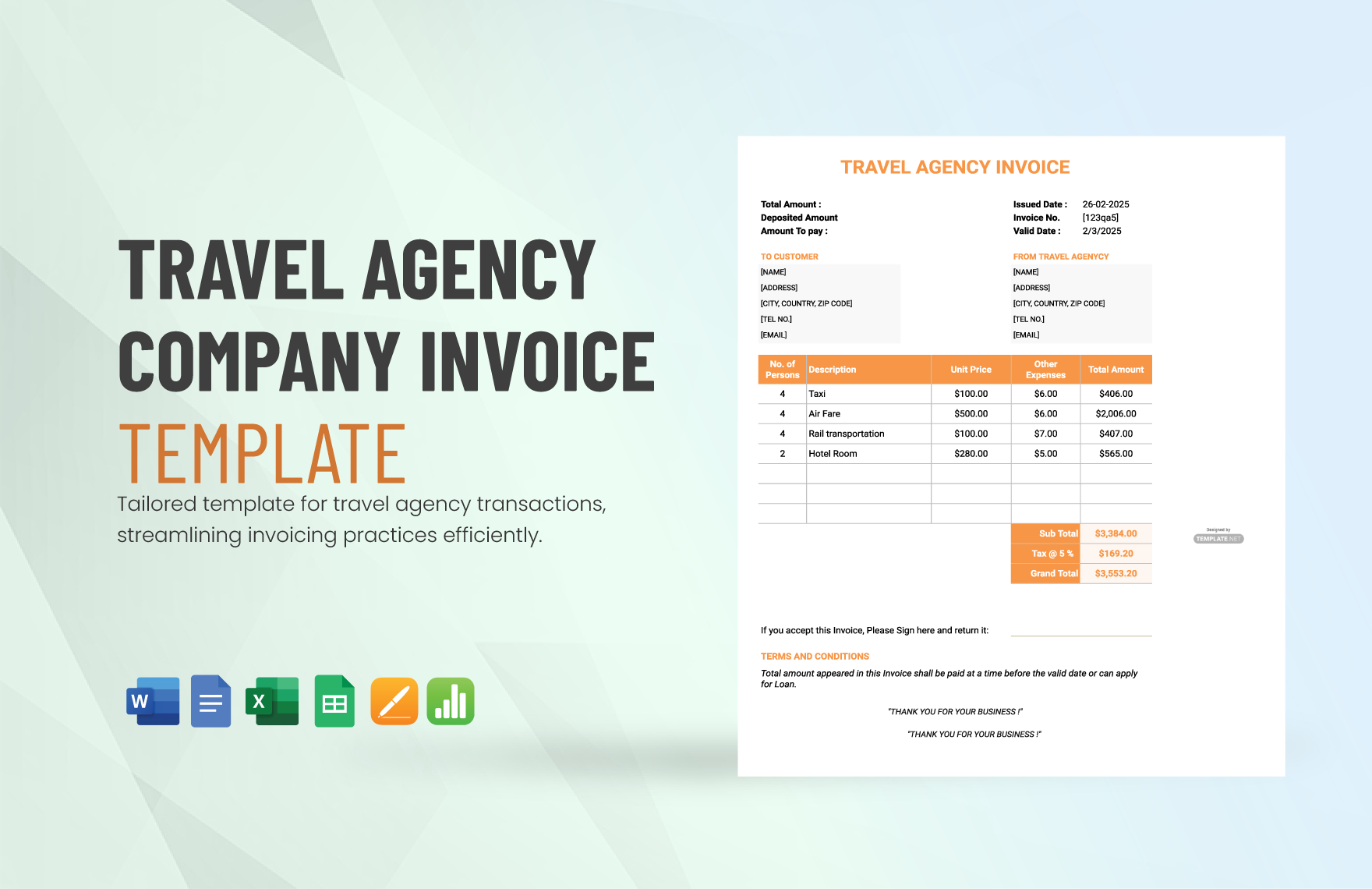 Travel Agency Company Invoice Template
