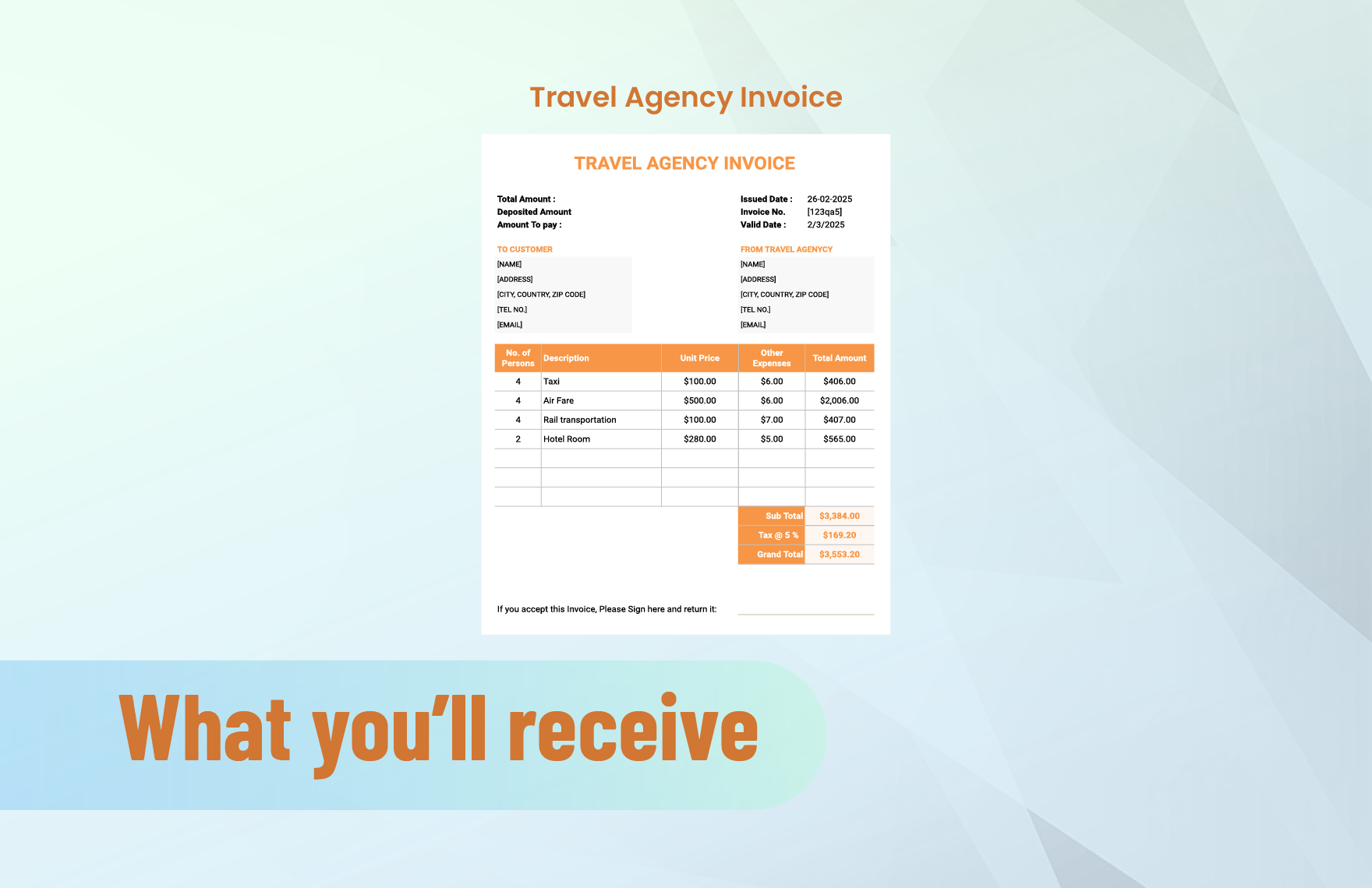 Travel Agency Company Invoice Template
