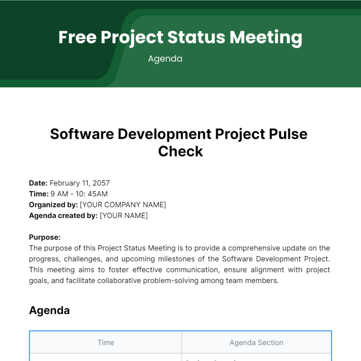 Project Status Meeting Agenda  Template