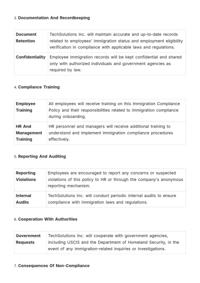 Free Immigration Compliance Policy HR Template to Edit Online