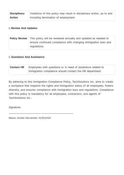 Free Immigration Compliance Policy HR Template to Edit Online