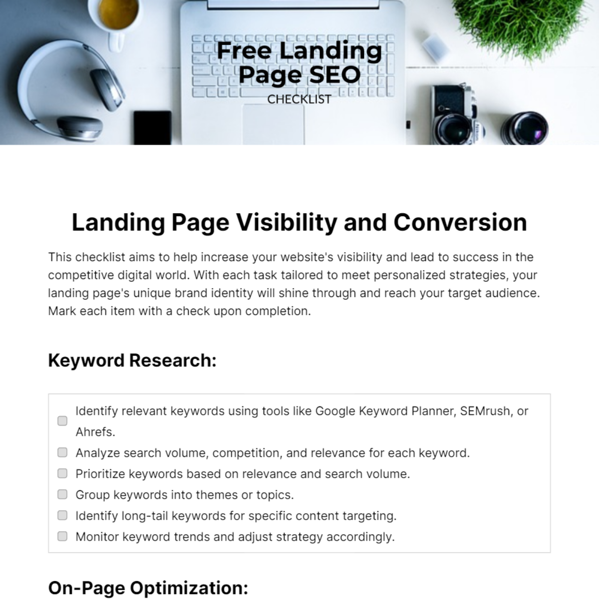 Landing Page SEO Checklist Template