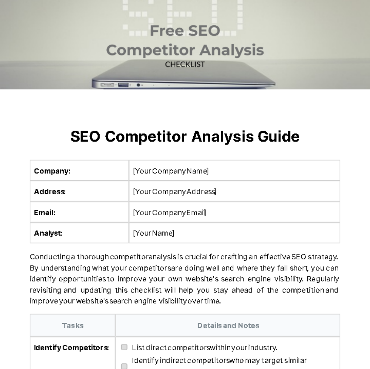 SEO Competitor Analysis Checklist Template
