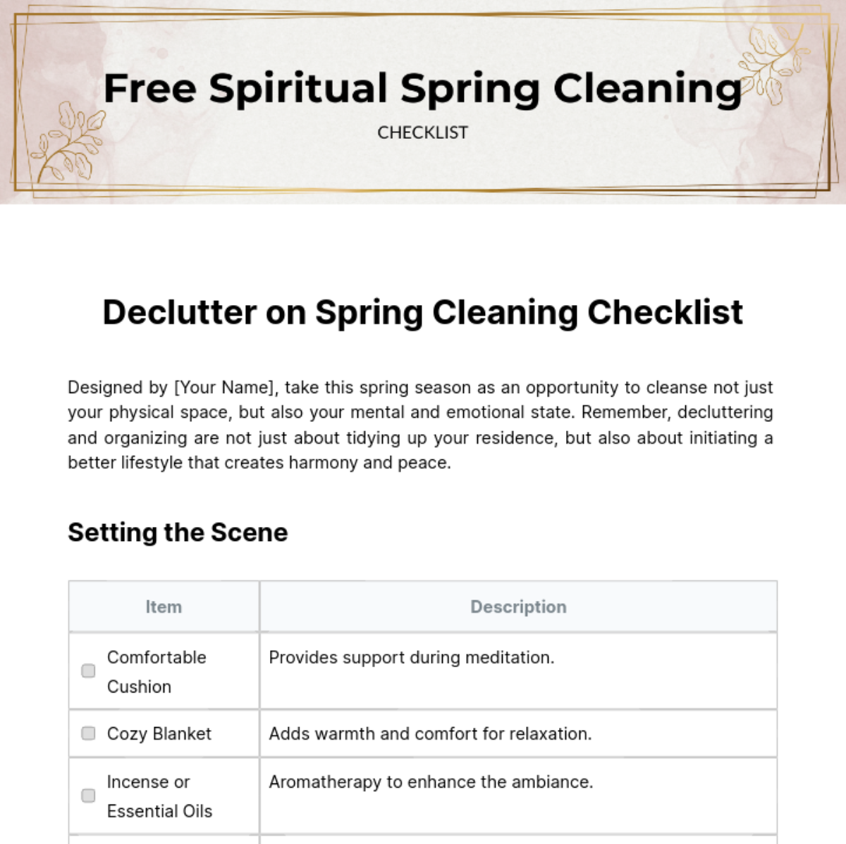 Spiritual Spring Cleaning Checklist Template