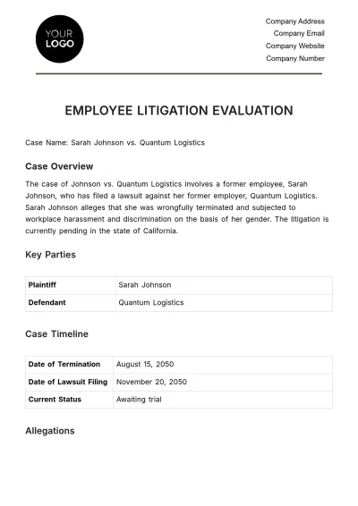 Free Employee Litigation Evaluation HR Template to Edit Online