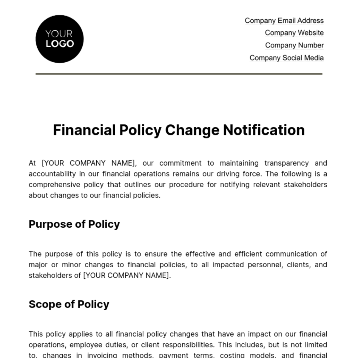 Financial Policy Change Notification Template