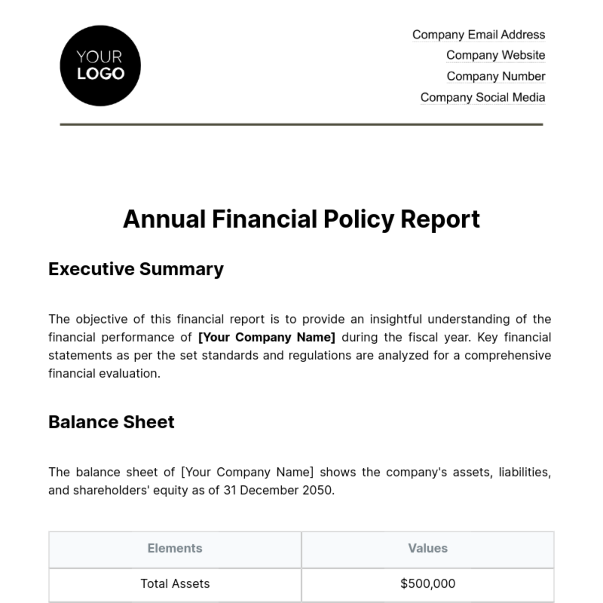 Annual Financial Policy Report Template