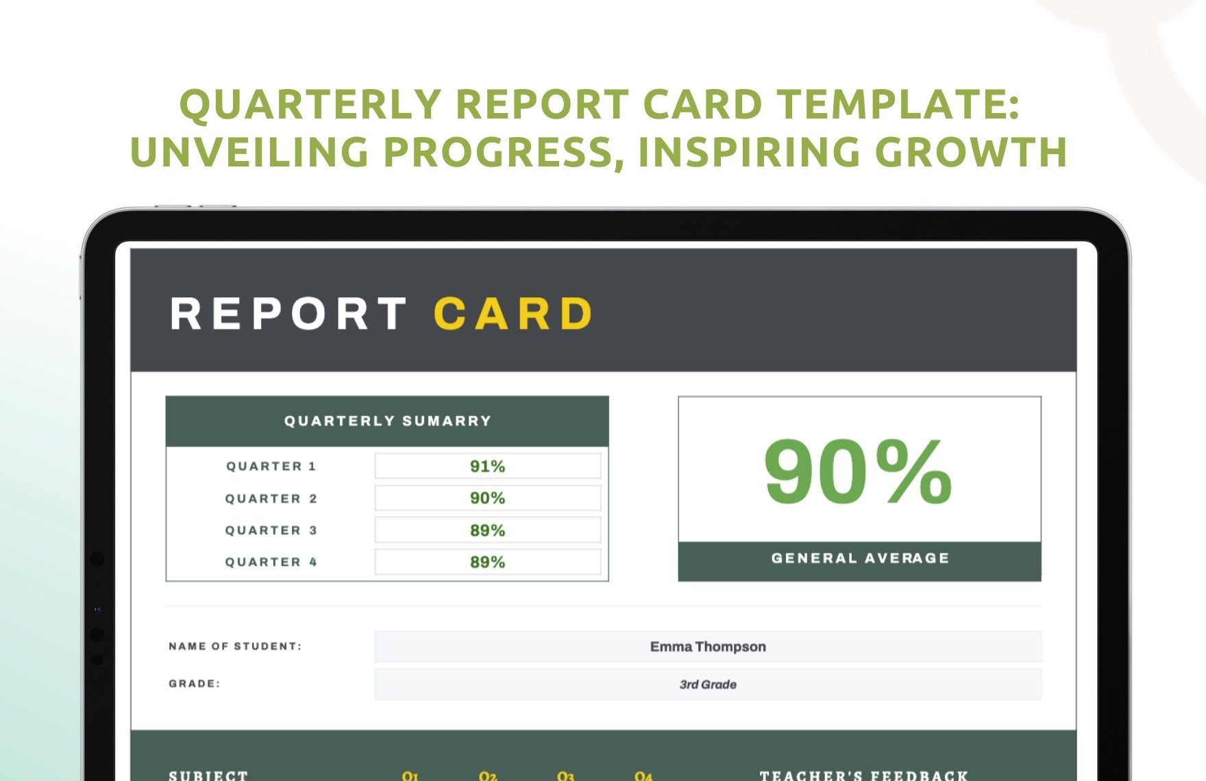 Quarterly Report Card Template