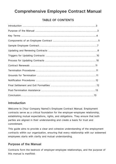 Free Comprehensive Employee Contract Manual HR Template to Edit Online