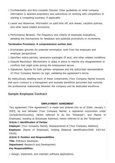 Free Comprehensive Employee Contract Manual HR Template to Edit Online