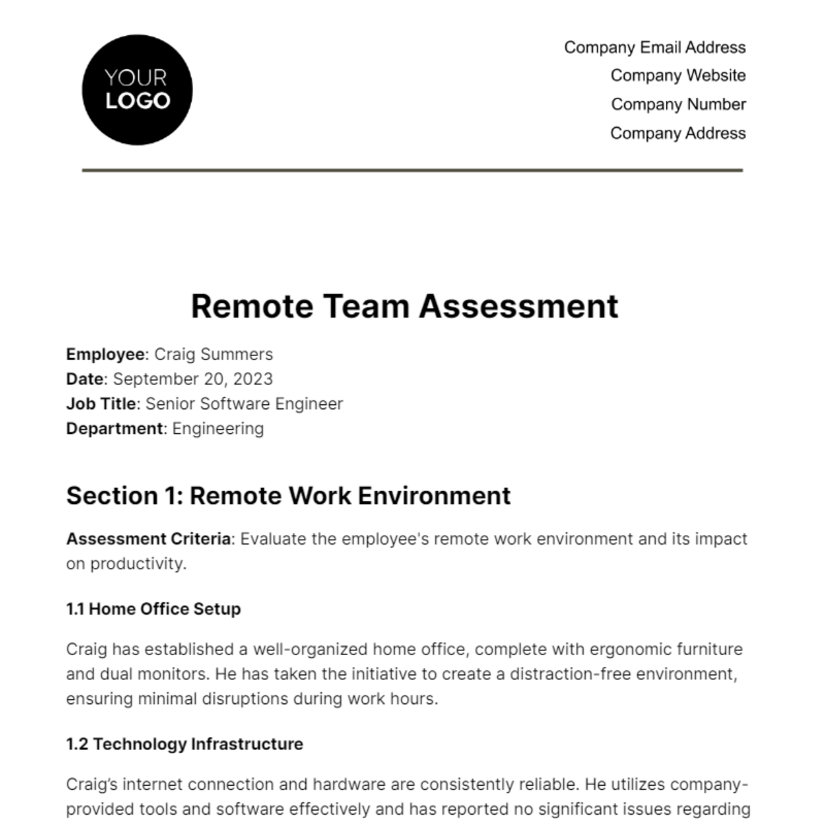 Remote Team Assessment HR Template