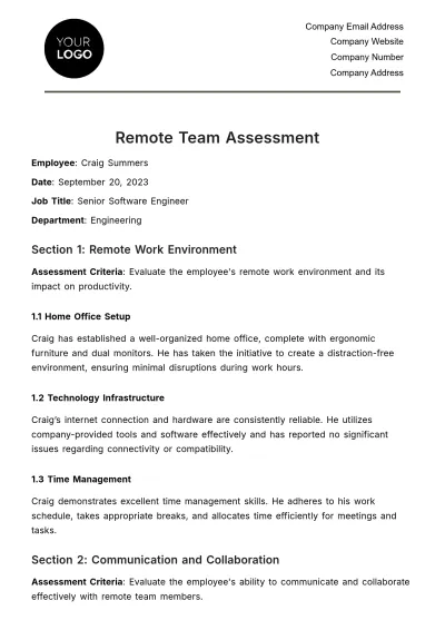 Free Remote Team Assessment HR Template to Edit Online