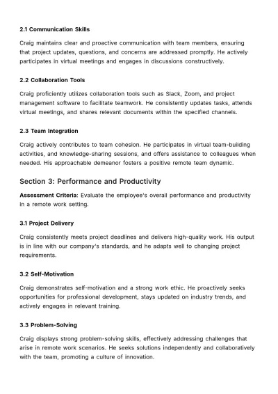 Free Remote Team Assessment HR Template to Edit Online