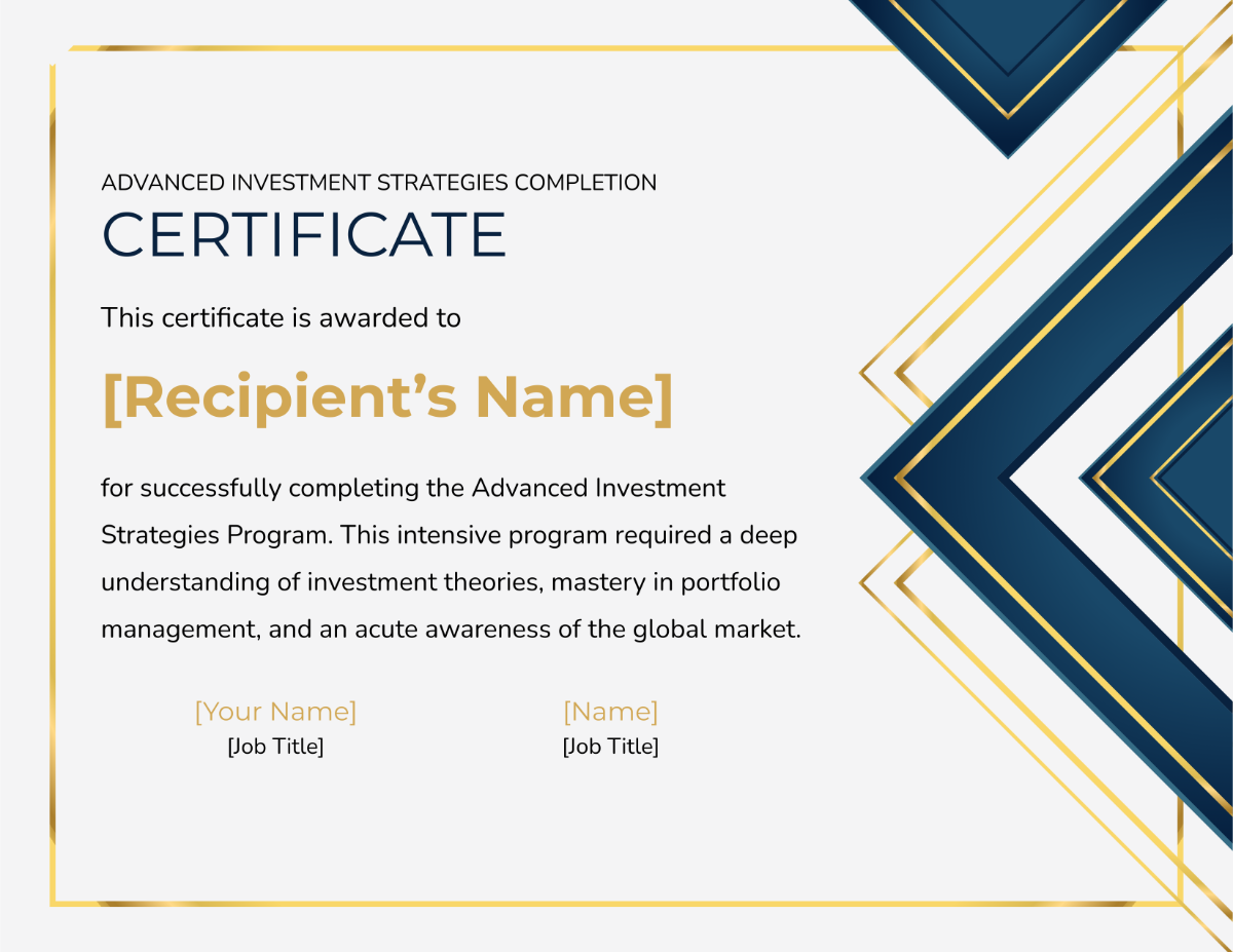 Advanced Investment Strategies Completion Certificate Template