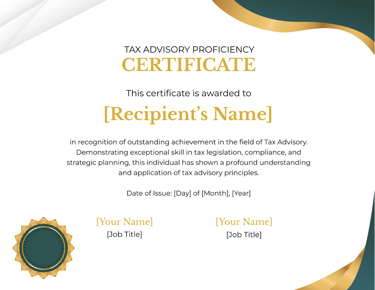Tax Advisory Proficiency Certificate Template