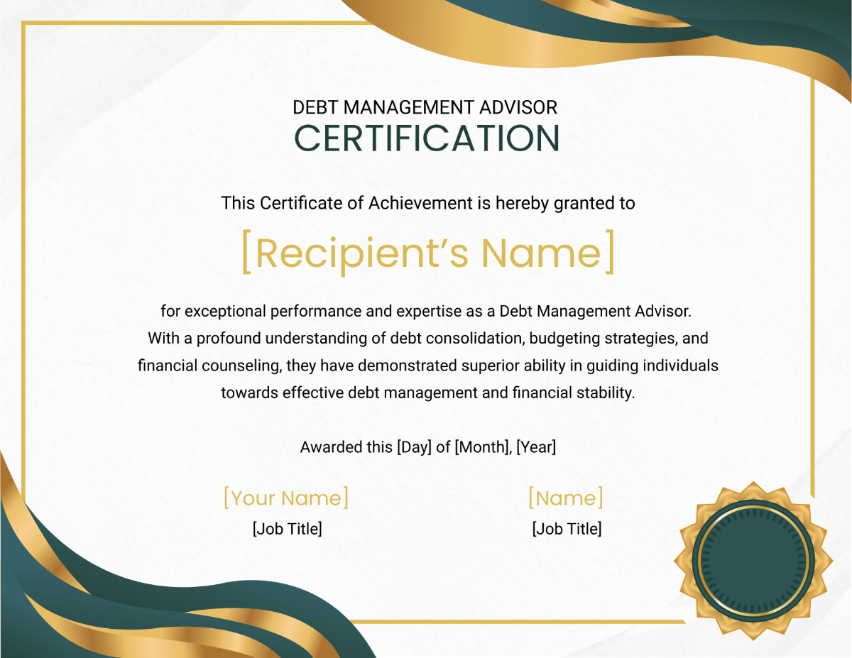 Debt Management Advisor Certification Template