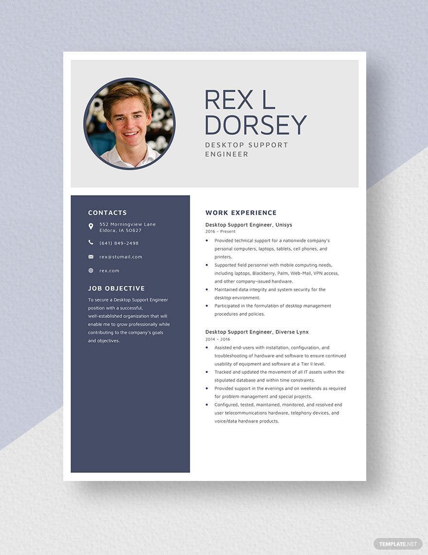 Desktop Support Engineer Resume Template