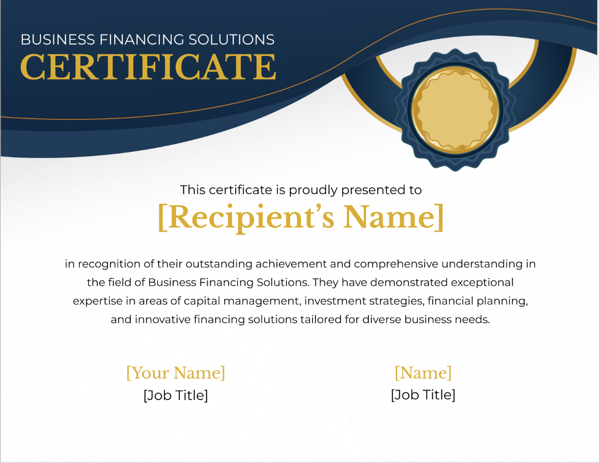 Business Financing Solutions Certificate Template