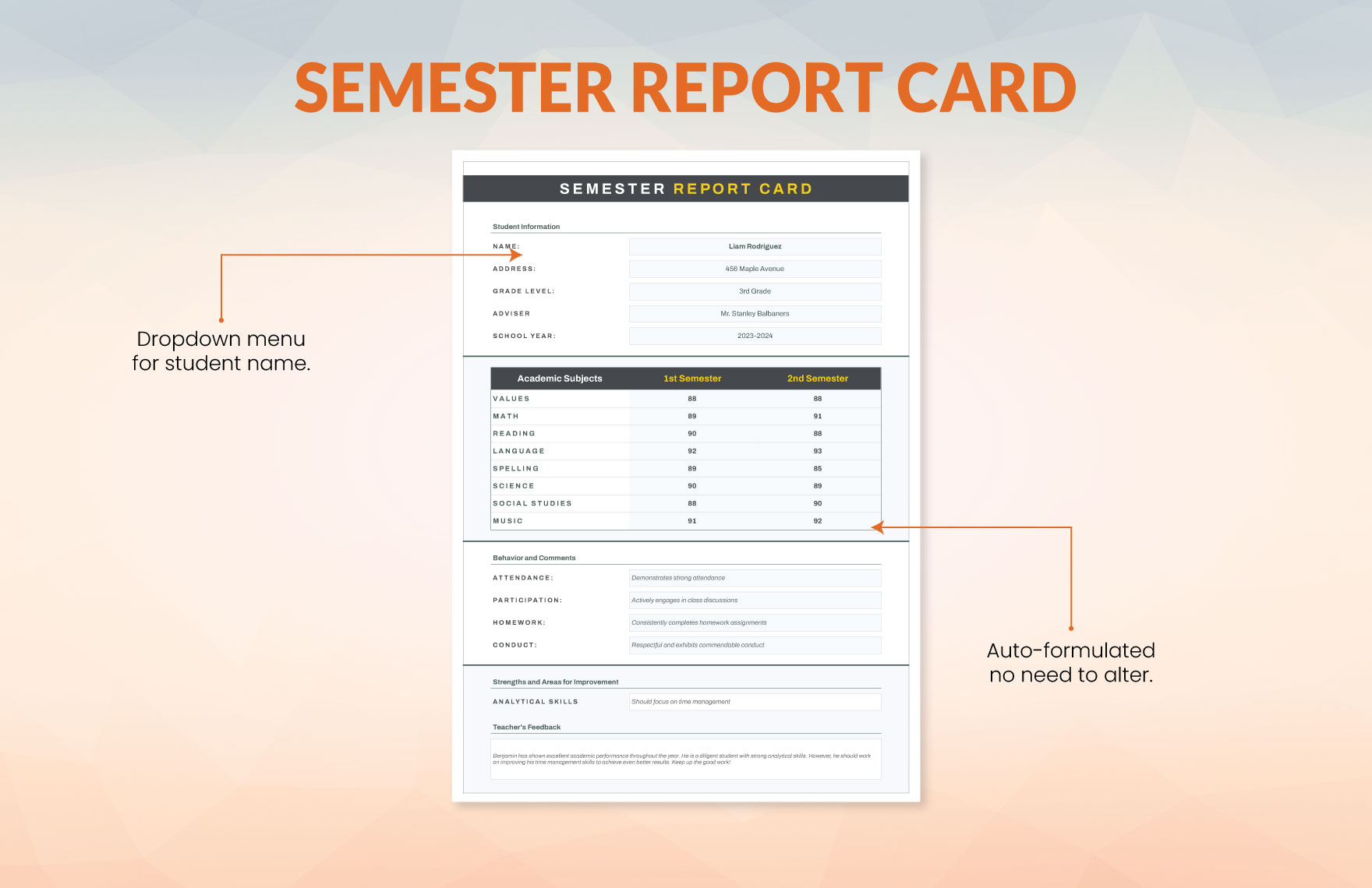 Semester Report Card Template