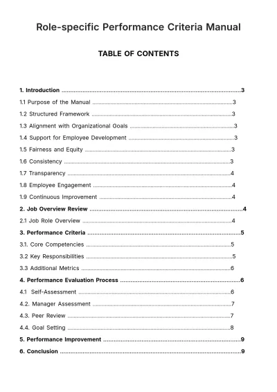 Free Role-specific Performance Criteria Manual HR Template to Edit Online