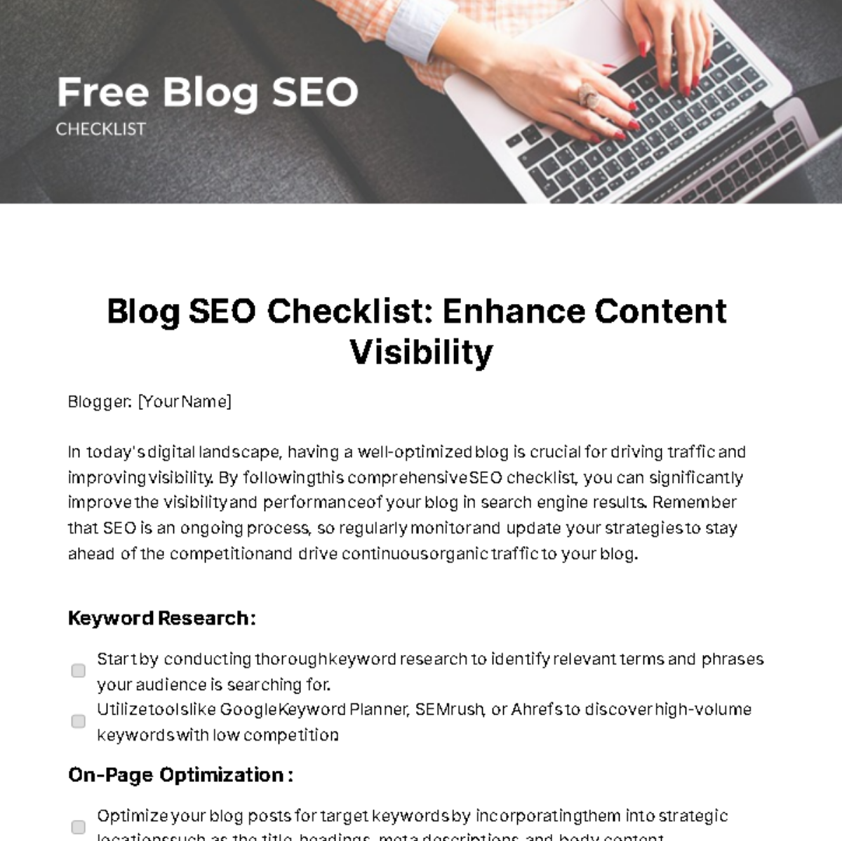 Free Blog SEO Checklist Template