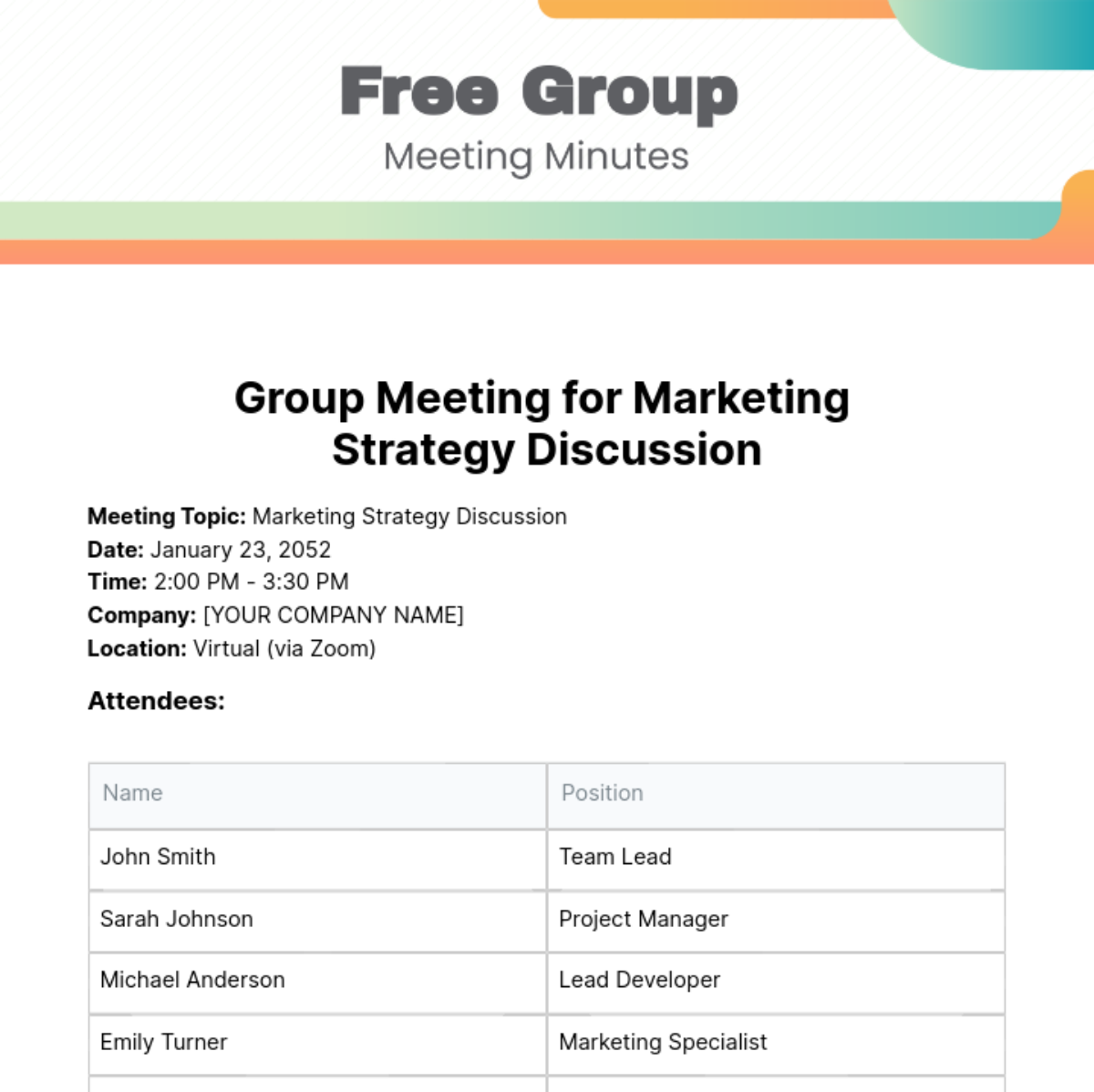 Group Meeting Minutes  Template