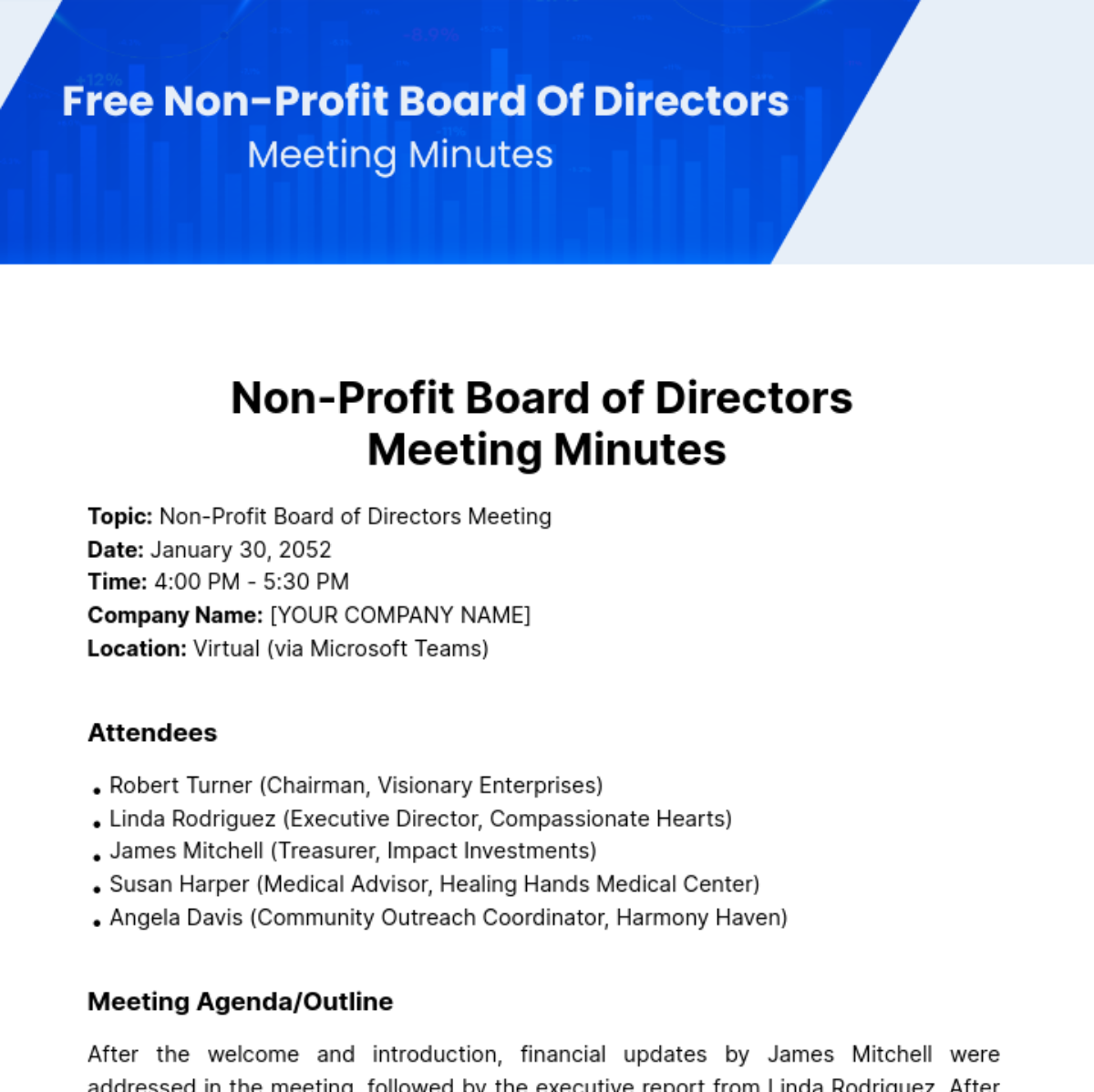 Non-Profit Board Of Directors Meeting Minutes  Template