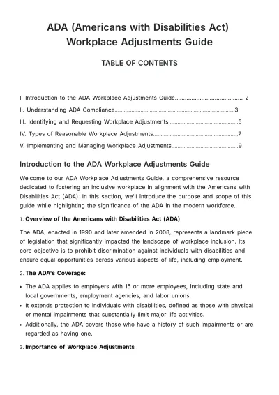 Free ADA (Americans with Disabilities Act) Workplace Adjustments Guide HR Template to Edit Online