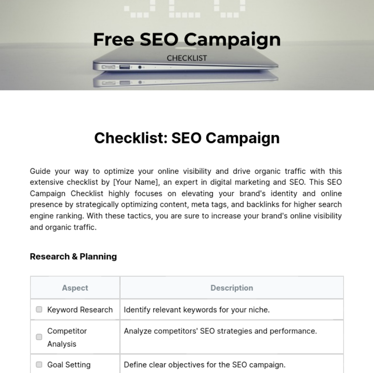 Free SEO Campaign Checklist Template